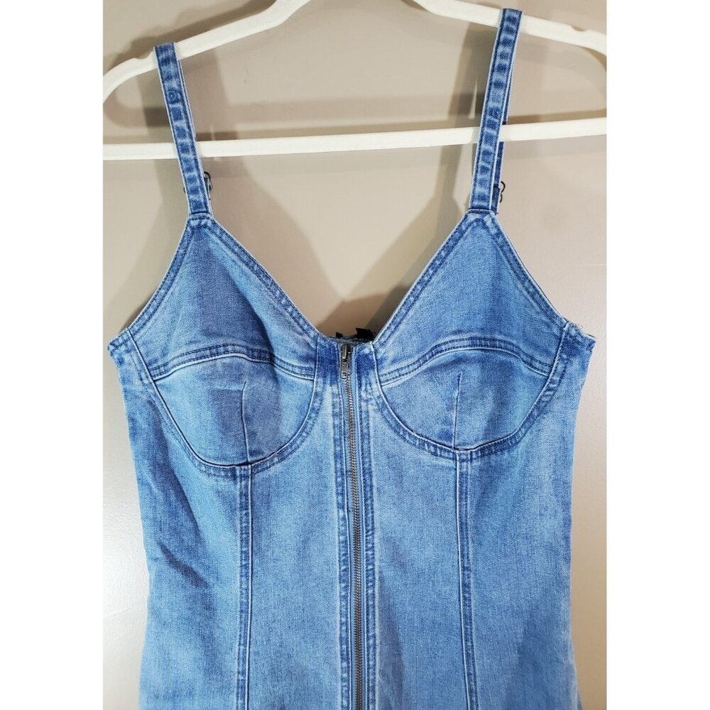 Fashion Nova Denim Full Zip Dress Sz L - Picture 2 of 9